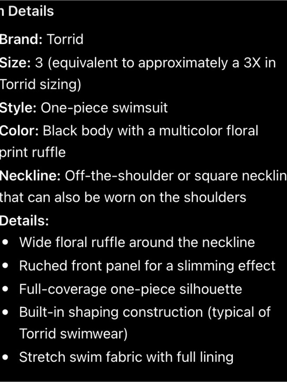 TORRID Flounce Off The Shoulder One Piece Swimsuit Size 3X - Picture 6 of 6